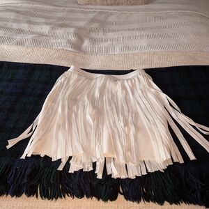 Herve Leger + Forever 21 Collab Cream Fringe Pleated Mini Skirt